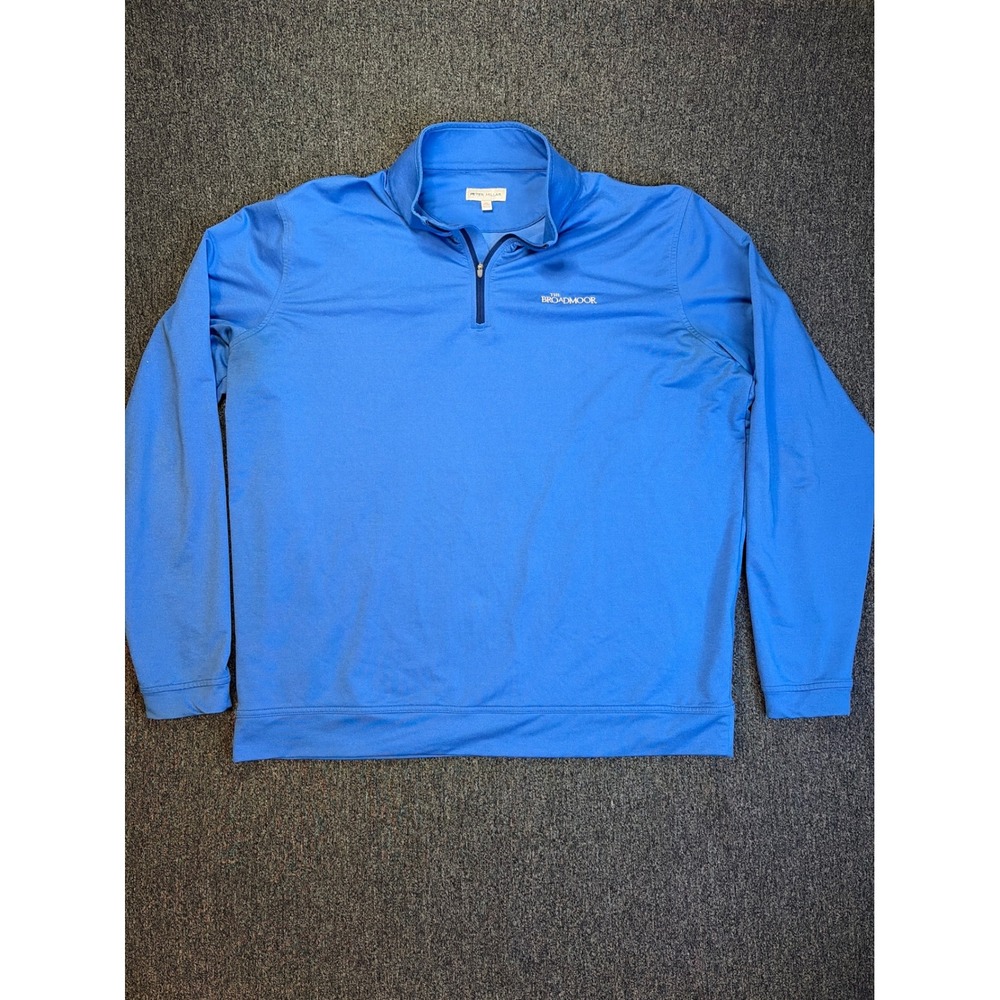 Peter Millar Mens XL Blue The Broadmoor Quarter Zip Pullover Golf Performance